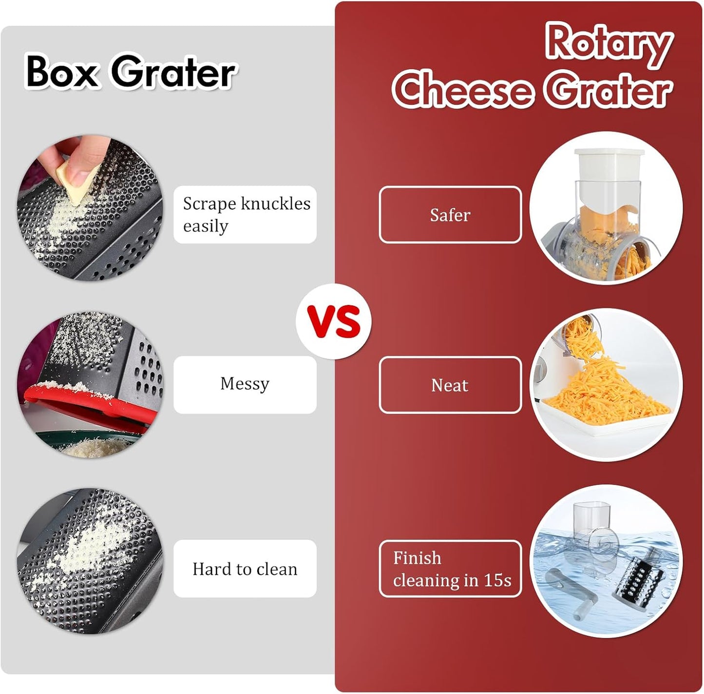 Ourokhome Rotary Cheese Grater Hand Crank, Kitchen Shredder Speed Mandolin Slicer Nut Grinder with Handle and Drum Blades for Cheese, Vegetable, Walnut, Chocolate, Potato, Carrot, 3 Blades, Dark Blue