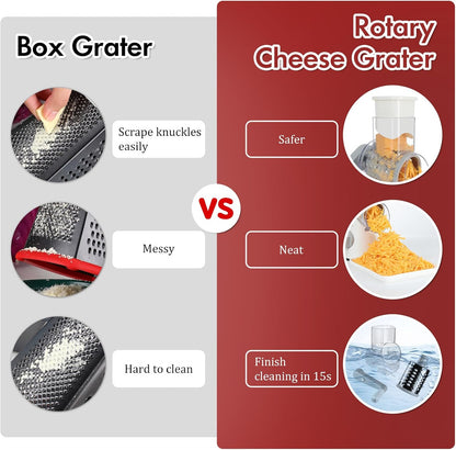 Ourokhome Rotary Cheese Grater Hand Crank, Kitchen Shredder Speed Mandolin Slicer Nut Grinder with Handle and Drum Blades for Cheese, Vegetable, Walnut, Chocolate, Potato, Carrot, 3 Blades, Dark Blue