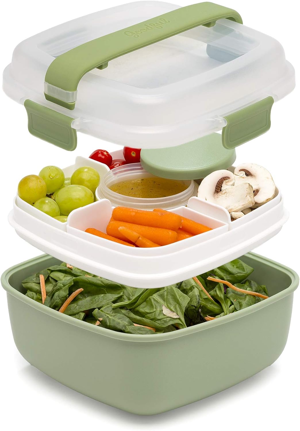 Goodful Stackable Lunch Box Container, Bento Style Food Storage with Removeable Compartments for Sandwich, Snacks, Toppings & Dressing, Leak-Proof and Made without BPA, 56-Ounce, Teal