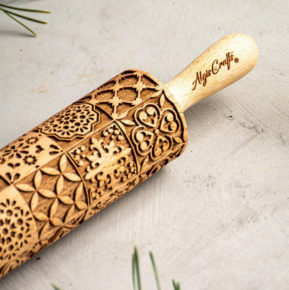 BEEHIVE Embossing Rolling Pin with Pattern. Laser Engraved Embossing Dough Roller for Homemade Cookies and Pottery by Algis Crafts