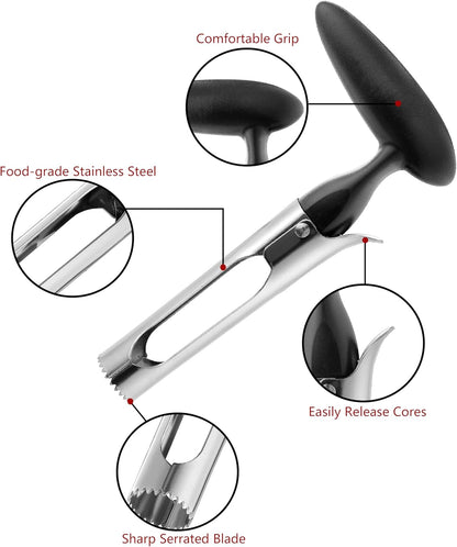 Apple Corer, Comfortable Handle and Sharp Serrated Blade Apple Core Remover, Sturdy and Easy to Use for Apple and Pear Core, Dishwasher Safe - Black