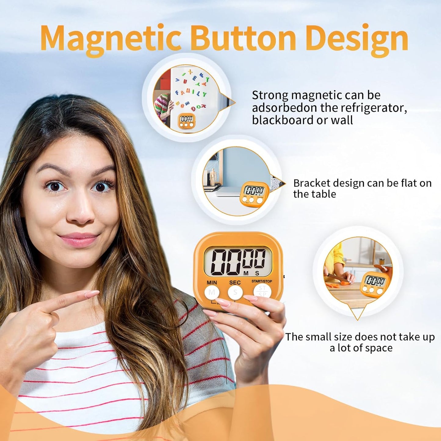 4 Pack Digital Kitchen Timer Magnetic Digital Timer with Big Display Loud Ring Cooking Timers for Cooking, Game, Gym, Break Time, Classroom(4, Pink, Green, Orange, White)