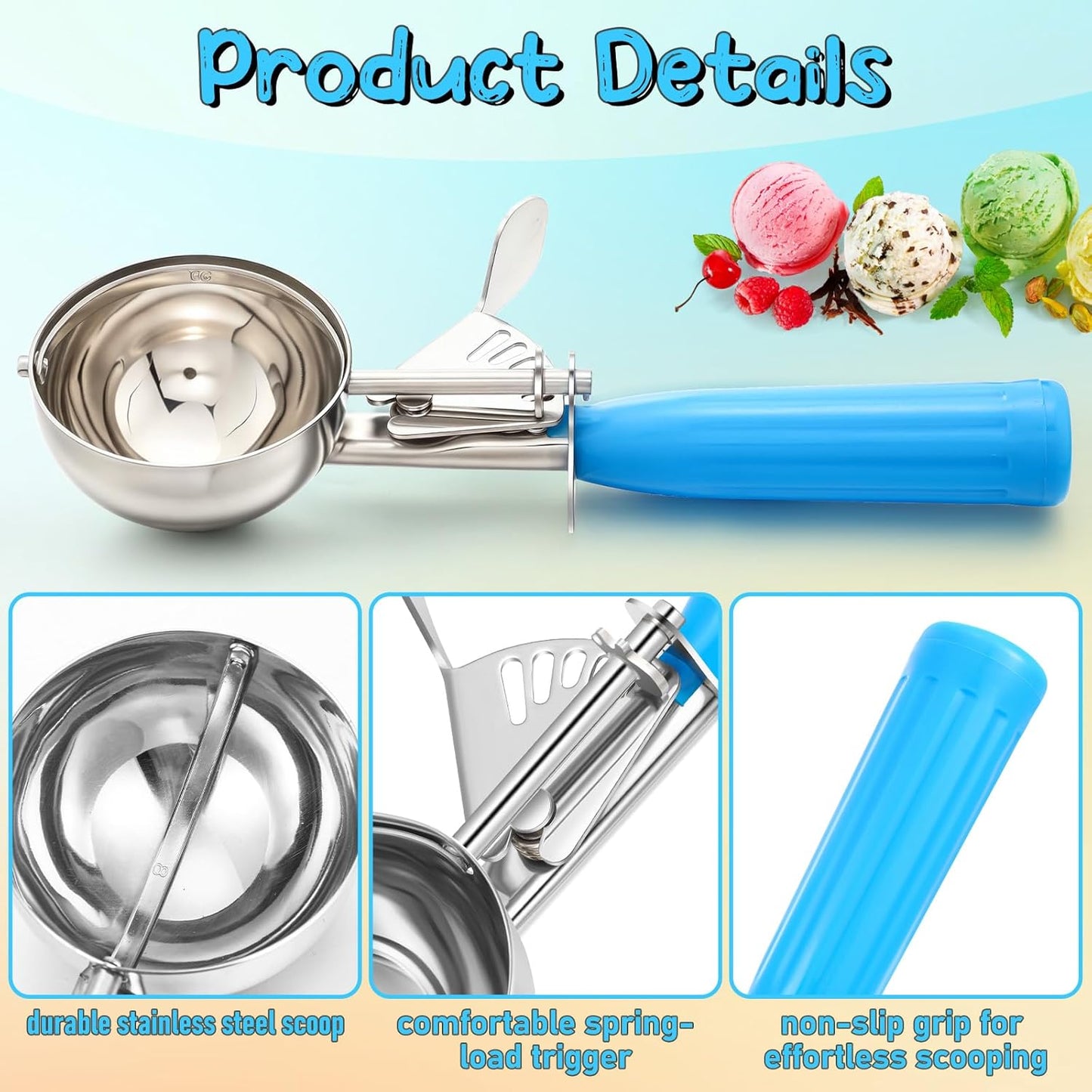 Reallnaive 2 Pcs Release Cookie Scoops Ice Cream Scooper with Trigger Release Portion Scoop Stainless Steel for Portion Control, Baking Food, Cookie Dough (1 oz,Black)