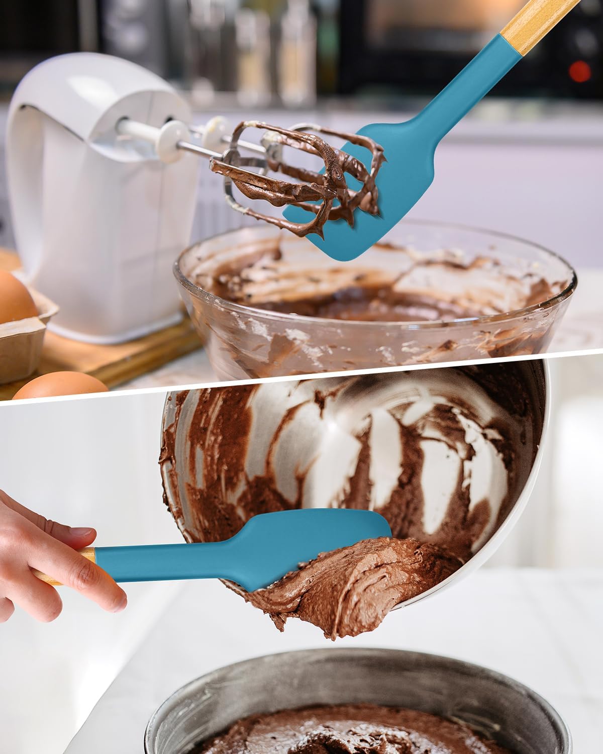 Silicone Spatula and Spoonula Set, Great For Stirring, Tough Mixing and Folding, Sturdy Bpa-Free Matte Silicone, Wooden Handle Rubber Scraper For Nonstick Cookwares (Grey)