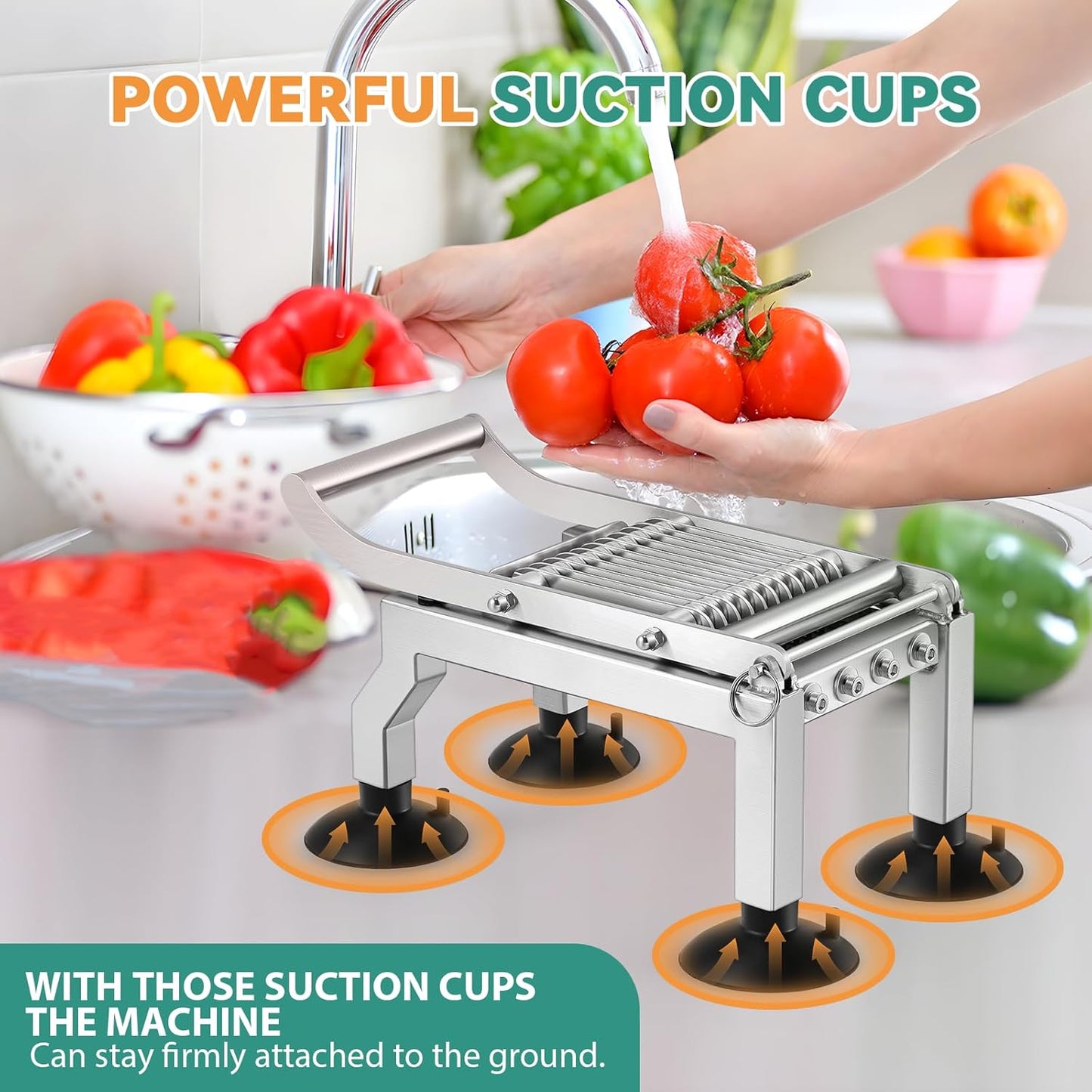 Newhai Commercial Tomato Slicer 0.4”/10mm Thickness Manual Tomato Cucumber Onion Ham Egg Cutter Heavy Duty Stainless Steel Slicer Tool with 4 Suction Cups for Restaurant Home Use