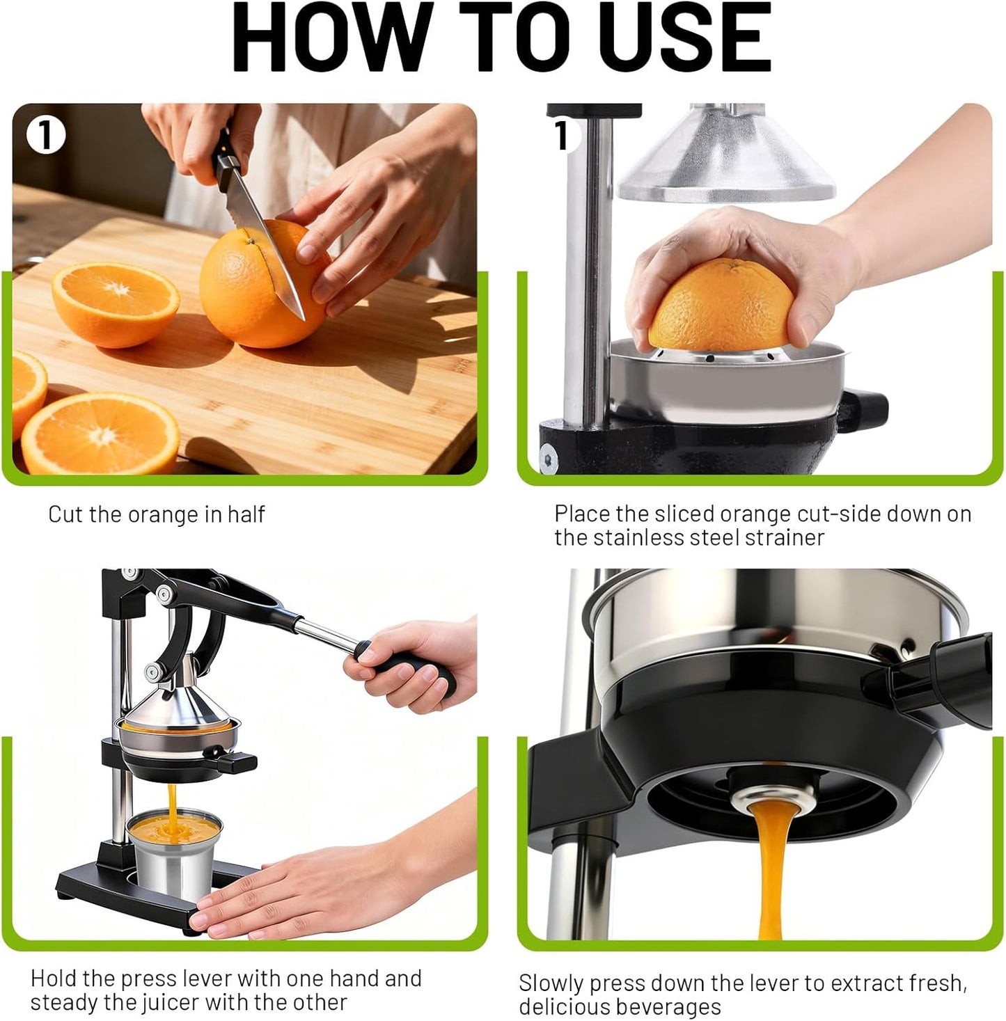 Cast Iron Juicer,Manual Juicer Hand Press,Professional Citrus Juicer,with Stainless Steel Cup,Easy to Use & Clean,Heavy Duty Stainless Steel Manual Juicer For Orange Juice,Pomegranate,Lemon(Black)