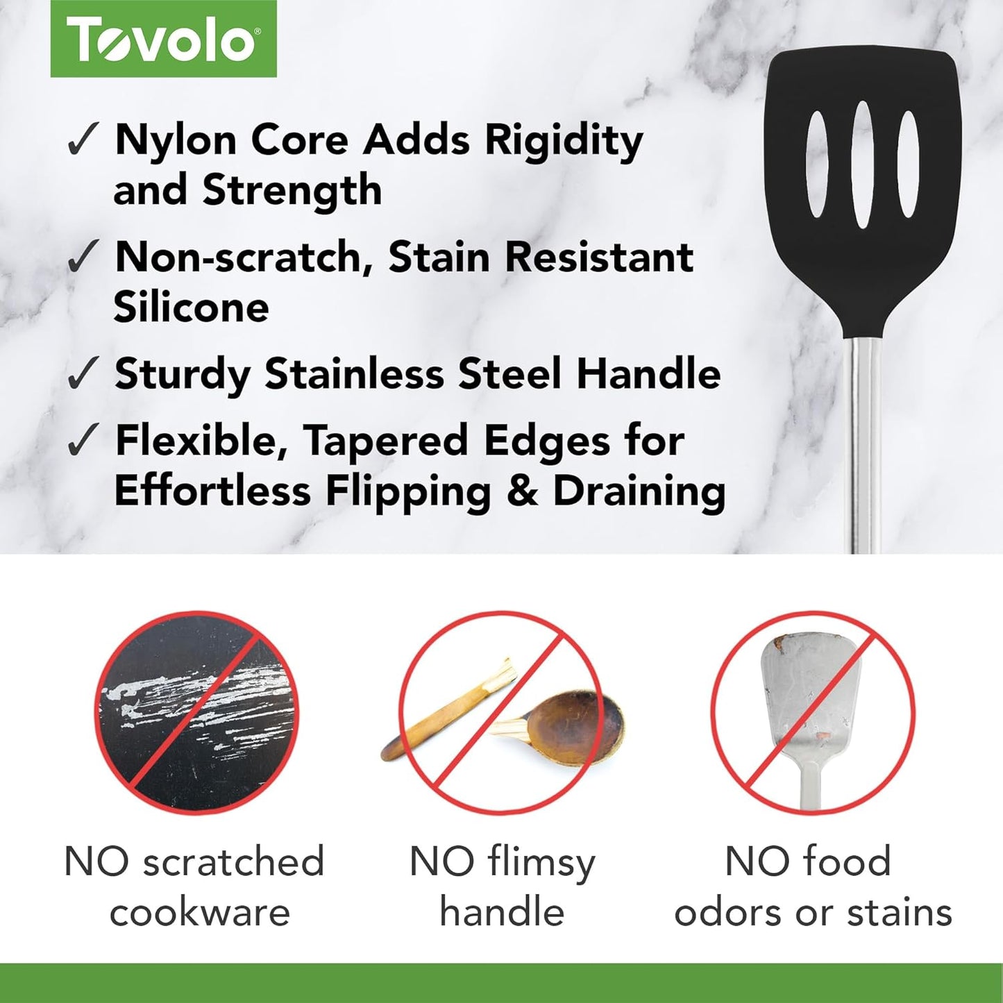 Tovolo Slotted Silicone Spatula Turner Slotted Stainless Steel Handle 10" Blue Slate Heat Resistant Non Toxic BPA Free Kitchen Utensil, Silicone Egg Pancake Flipper Metal Handle Turner for Cooking