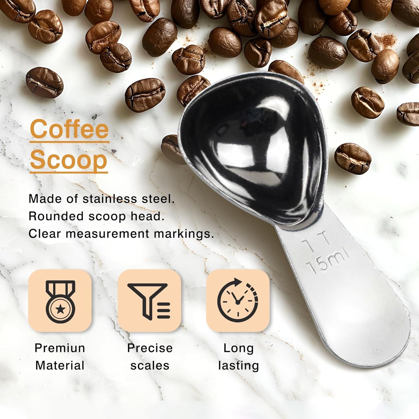 2-Piece Stainless Steel Coffee Scoop Set – 1 Tbsp & 2 Tbsp Measuring Spoons for Ground Coffee, Protein, Sugar – Short Handle Fits Storage Canisters