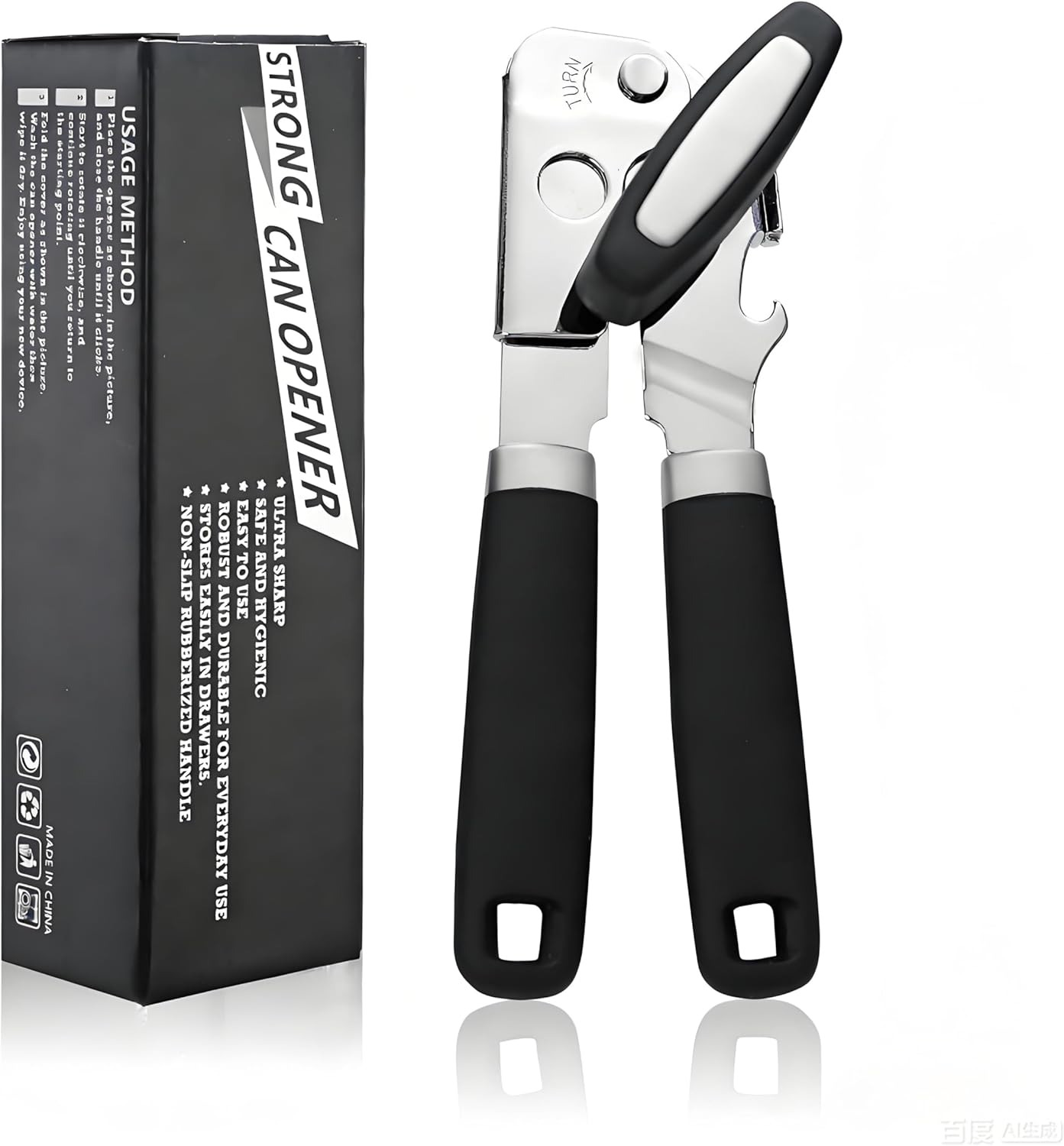 Manual Can Opener Heavy Duty Smooth Edge - Bottle Opener Combo for Seniors Adults, Stainless Steel Kitchen Camping Tool, Safe Easy to Use, Black