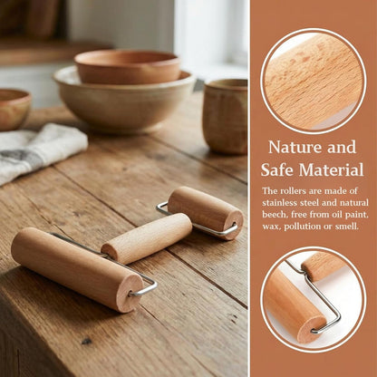 AVLA 4 Pack Wood Pastry Pizza Roller, Non Stick Wooden Rolling Pin for Home, Professional Dough Roller Tool Set for Baking, Cooking, Multifunction Craft Clay Roller, Easy to Handle