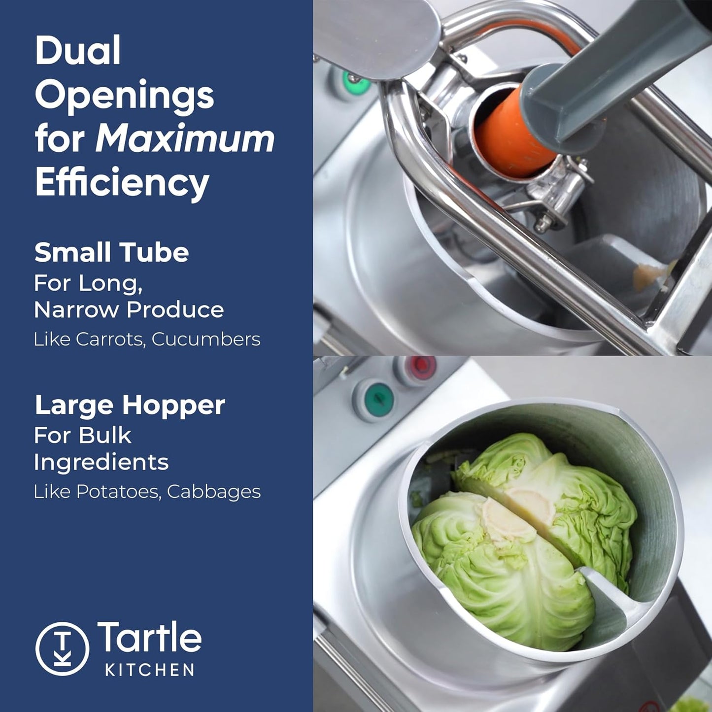 Tartle Kitchen 550W Electric Vegetable Chopper - Commercial Food Processor with Continuous Feed, Dual Feed Openings, 5 Discs for Slicing, Shredding, & Grating - Restaurant-Grade, NSF & ETL Certified