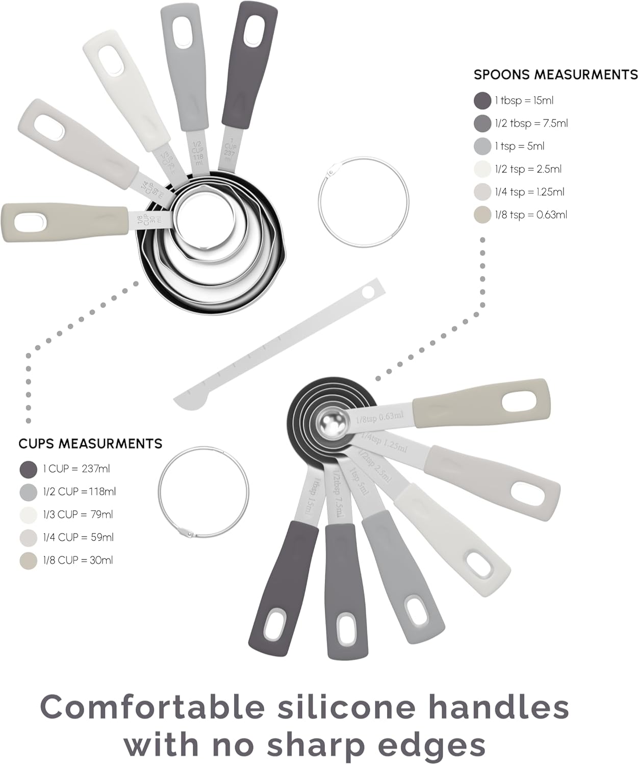 CuttleLab Measuring Cups and Measuring Spoons Set of 14 - Stainless Steel Measuring Cups and Spoons Set, Includes 1/8 Teaspoon Measuring Spoon, 1/8 Cup Measuring Cup, Leveler Dry (14, Country Chic)