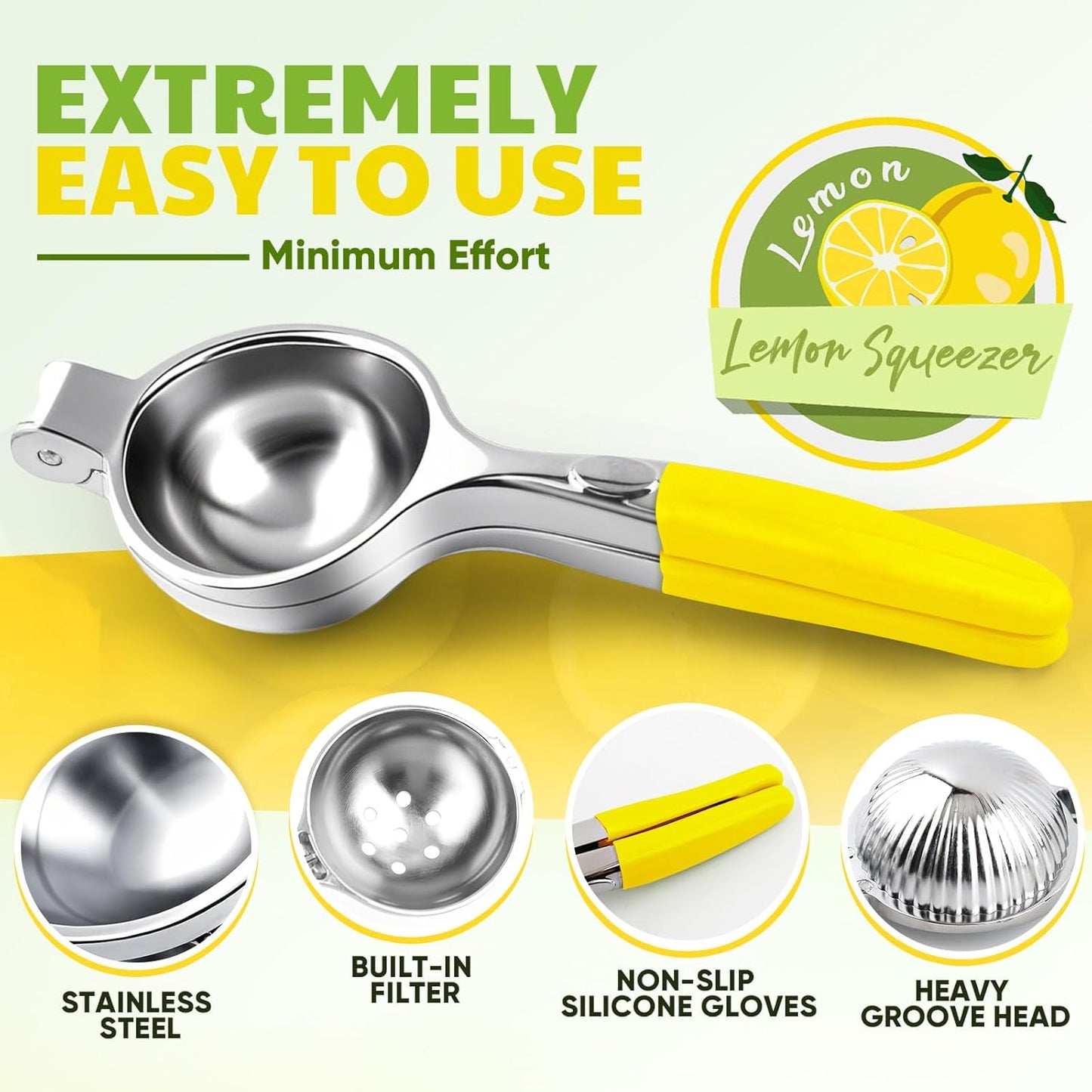 Lemon Squeezer Large, Lemon Squeezer Juicer Stainless Steel, Heavy Duty Manual Citrus Juicer Hand Press, Kitchen Tools Lime Squeezer Bar Tool, Easy to Clean Metal Lemon Hand Press