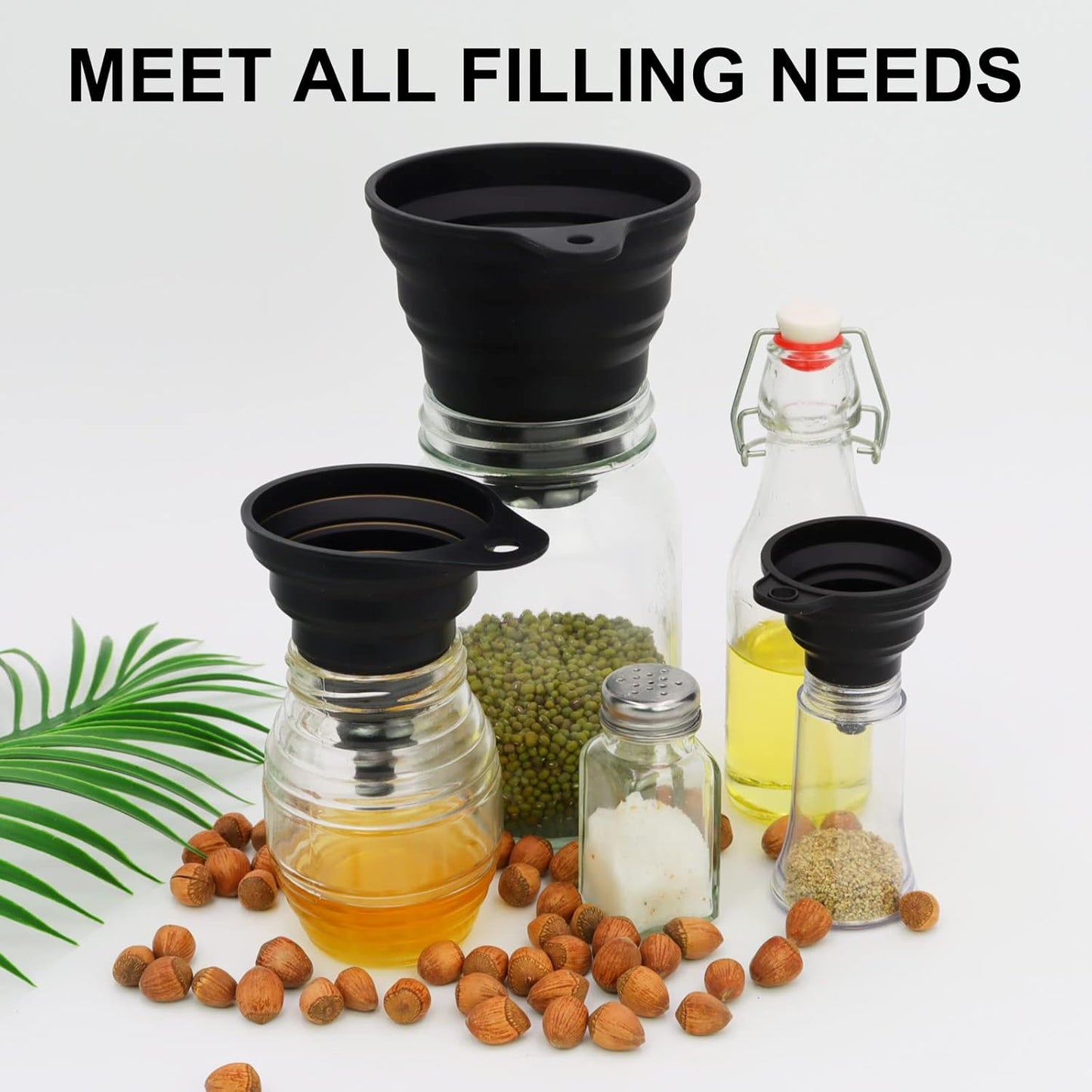 3 Sizes of Kitchen Funnel Set, Food Grade Funnels for Filling Bottles, Premium Silicone Collapsible Funnel for Transferring Liquid, Powder Transfer, Large Wide Mouth Canning Funnel, Small Funnel, HPWT