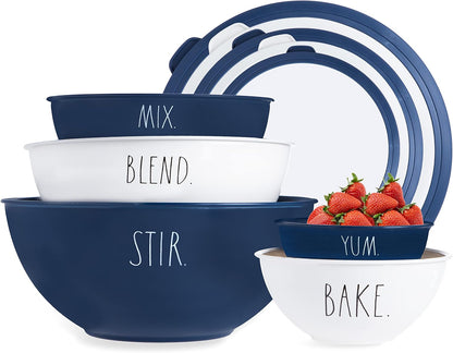 Rae Dunn Mixing Bowls with Lids - 10 Piece Plastic Nesting Bowls Set includes 5 Prep Bowls and 5 Lids (Sage)