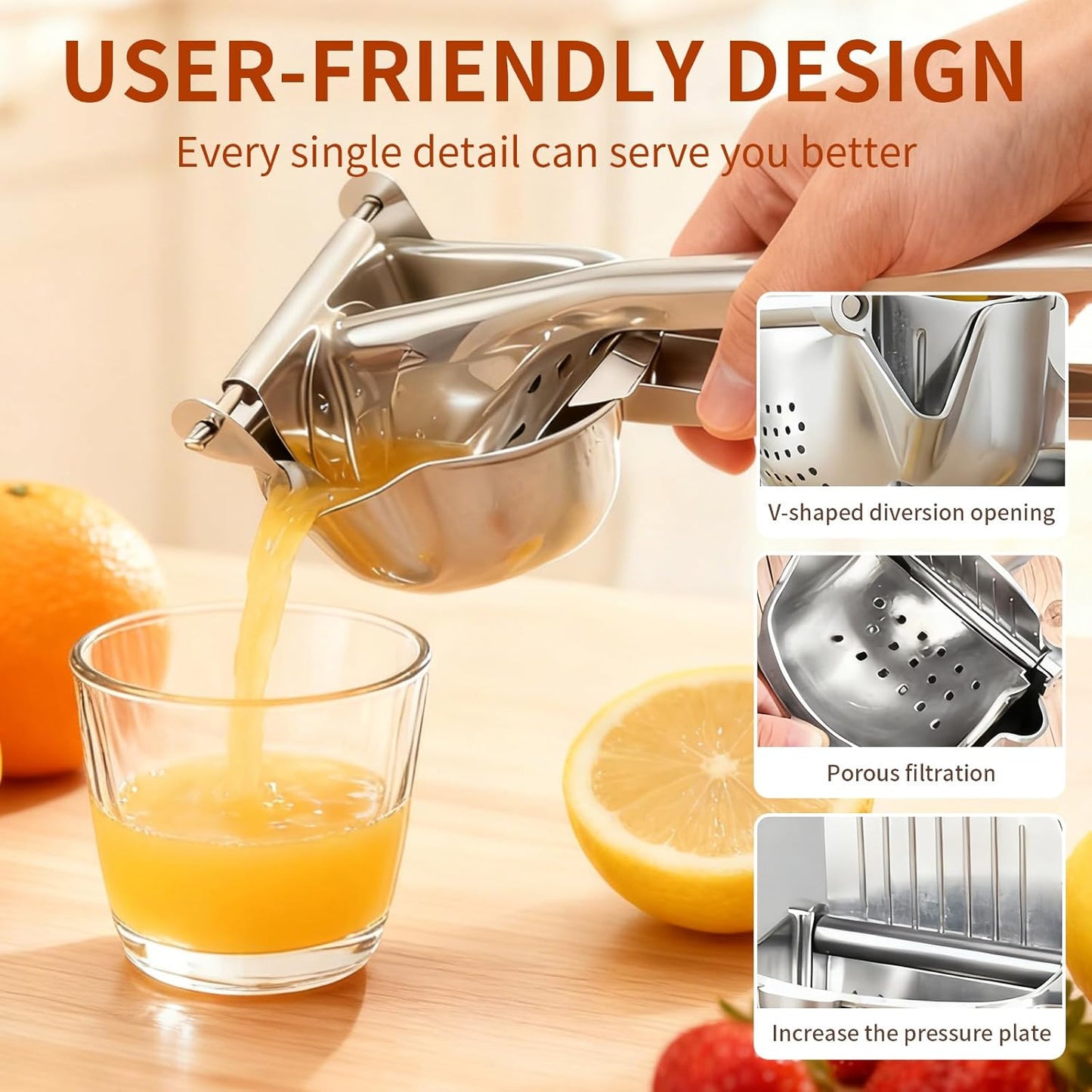 Real Stainless Steel Lemon Squeezer Citrus Juicer Hand Press Heavy Duty Manual Squeeze Juice Extractor Maker Orange Lime Grapefruit Presser