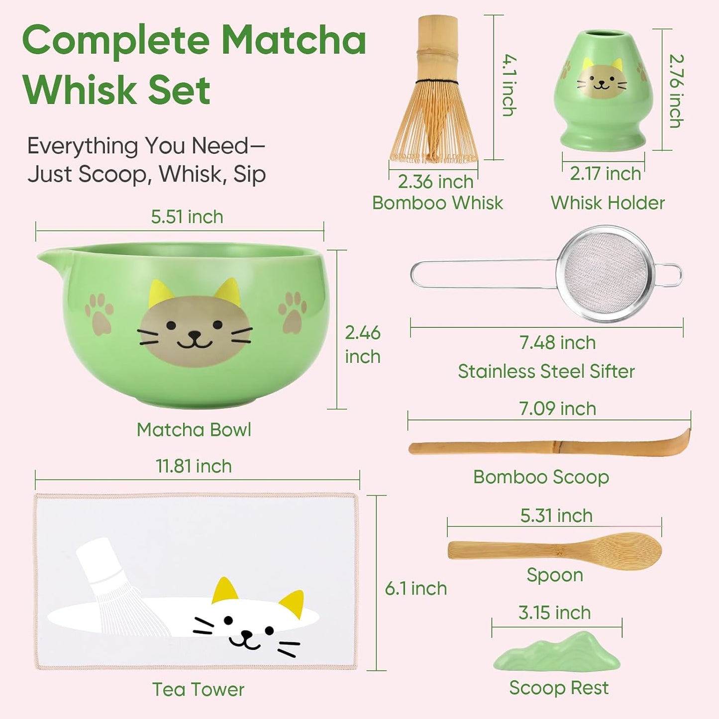 Matcha Whisk Set, 5Pcs Ceramic Matcha Set Includes Matcha Bowl, Matcha Whisk and Holder, Bamboo Scoop and Sifter, Ideal Matcha Bowl Set for Authentic Matcha Tea Experience