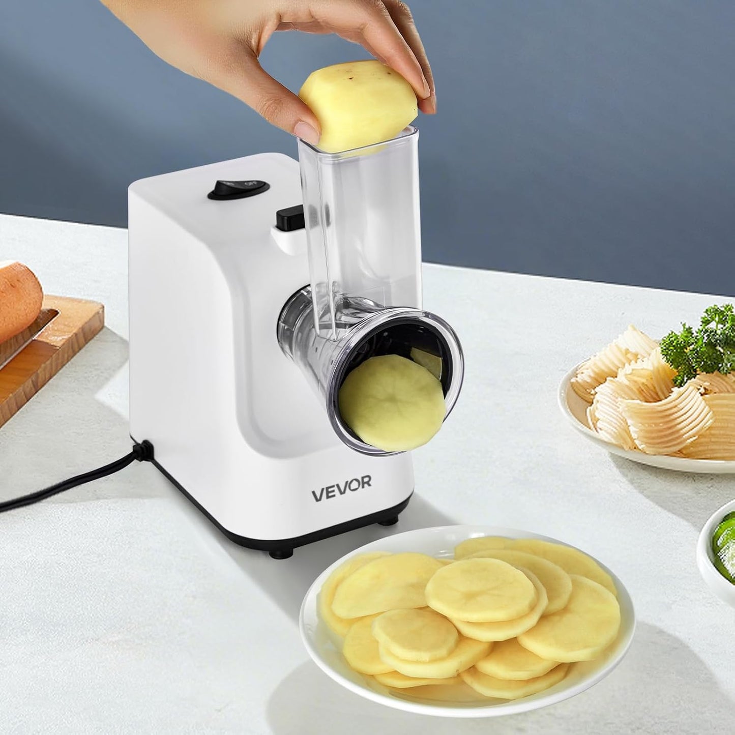 VEVOR Electric Vegetable Slicer, 0-0.5"/0-12mm Thickness Adjustable Commercial Slicer Machine, Convertible to Manual, Stainless Steel Food Cutter Slicing Machine, for Potato, Lemon, Tomato, Apple