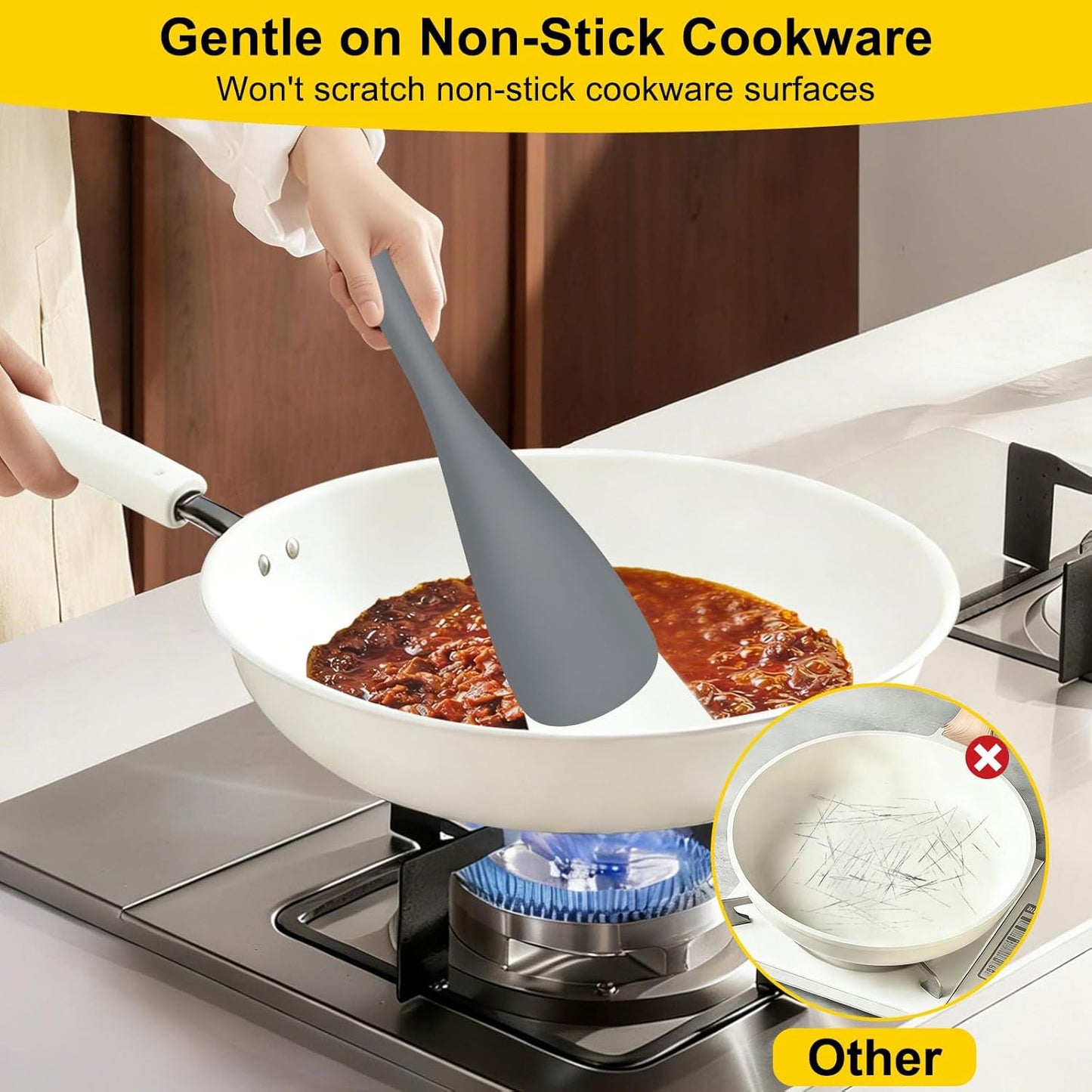 Beijiyi 3 Pack Silicone Cooking Spoons, 12.6 In Multifunction Spatula Spoon for Nonstick Cookware, BPA-Free Kitchen Utensils, Great for Cooking, Serving, Mixing, Multicolor (Black/Blue/Grey)
