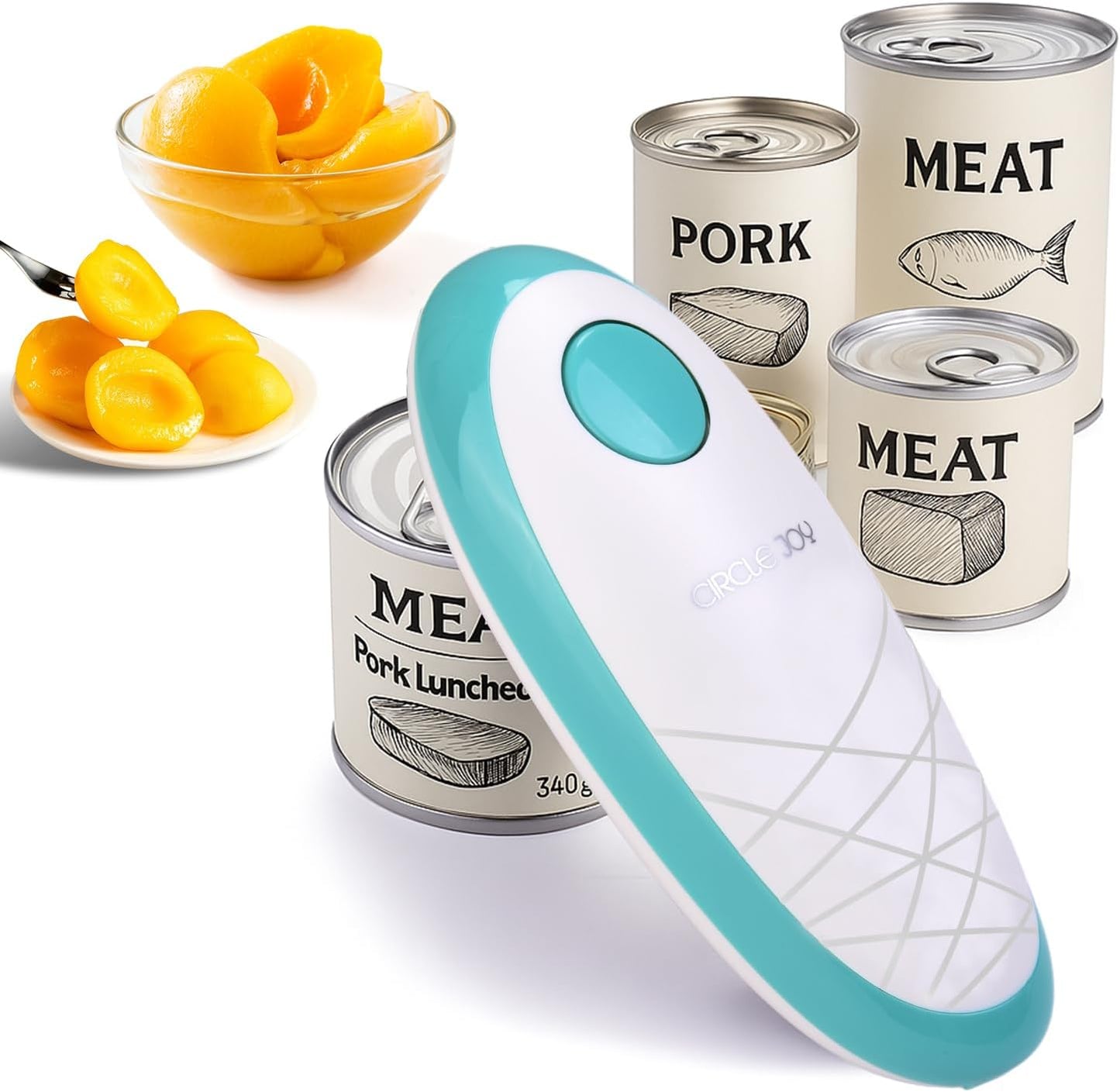 CIRCLE JOY Electric Can Opener, One-Touch Automatic Can Opening with Smooth Edges, Food Safety Handheld Battery-Operated Can Opener for Kitchen and Seniors, Black