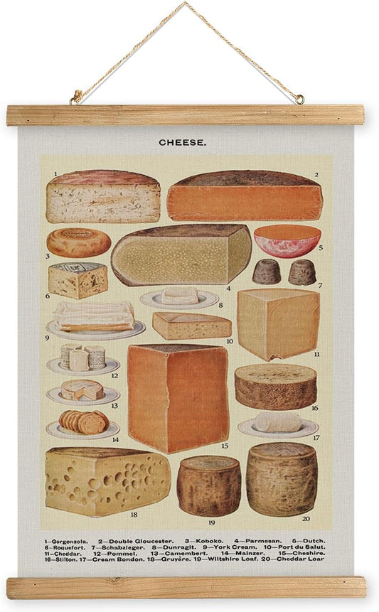 MIDEFINCH Vintage Pastry & Sweets Chart, Retro Bakery Wall Art with Wooden Hanger, Educational Dessert Illustration for Kitchen, Dining Room, Cafe, Boulangerie Decor, 16 x 23 in