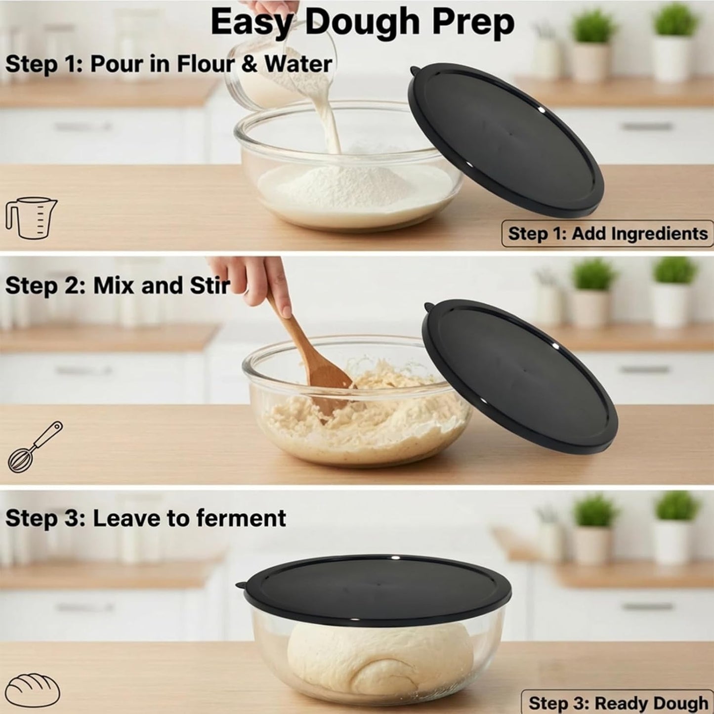 Large Glass Mixing Bowl for Sourdough, 6.2QT with Lid – Big Capacity Clear Bowl for Sourdough, Baking, Salad Prep & Food Storage