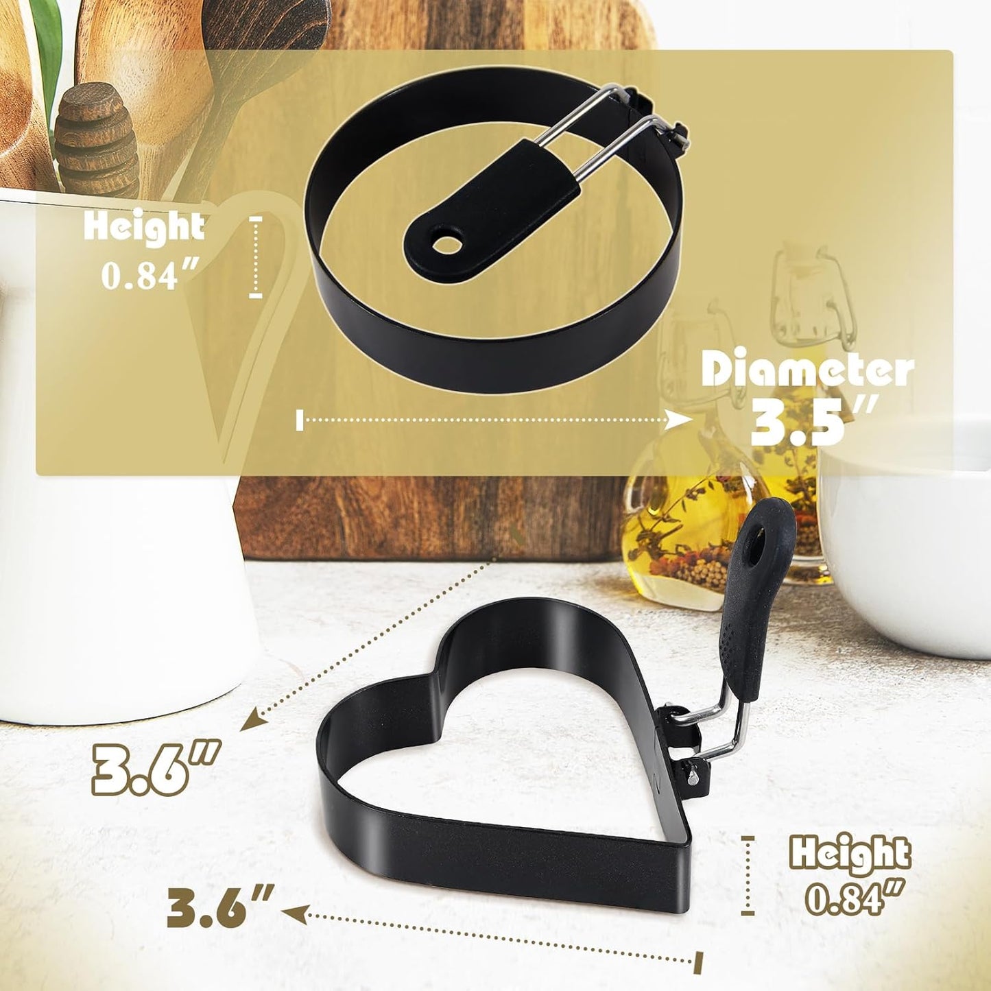 3.5'' Egg Rings with Silicone Handle, Stainless Steel Egg Cooking Rings，Nonstick，For Frying Eggs and English Muffins Pancake, Egg Mold Shaper For Breakfast