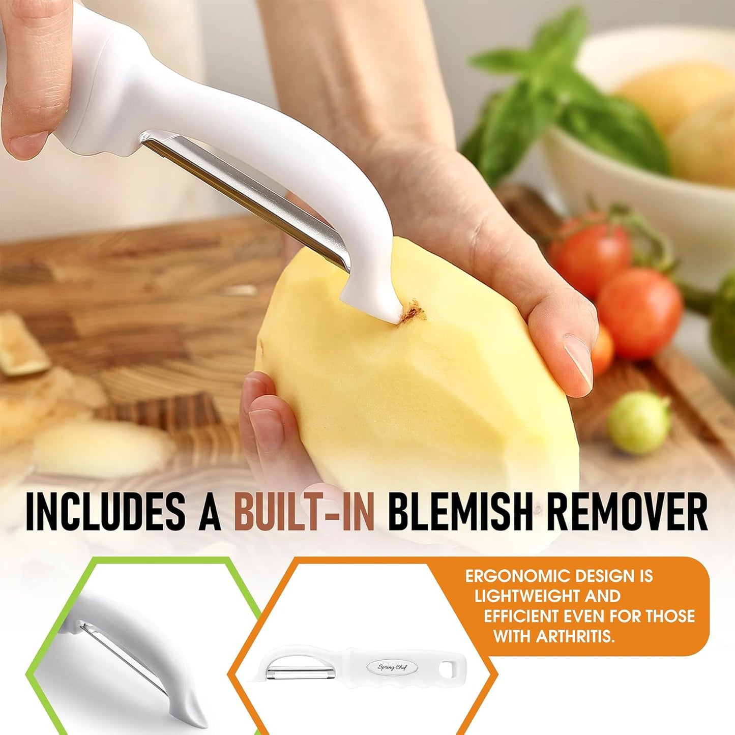 Spring Chef Premium Swivel Vegetable Peeler, Soft Grip Handle and Ultra Sharp Stainless Steel Blades - Perfect Kitchen Peeler For Veggie, Fruit, Potato, Carrot, Apple - Pink Lemonade