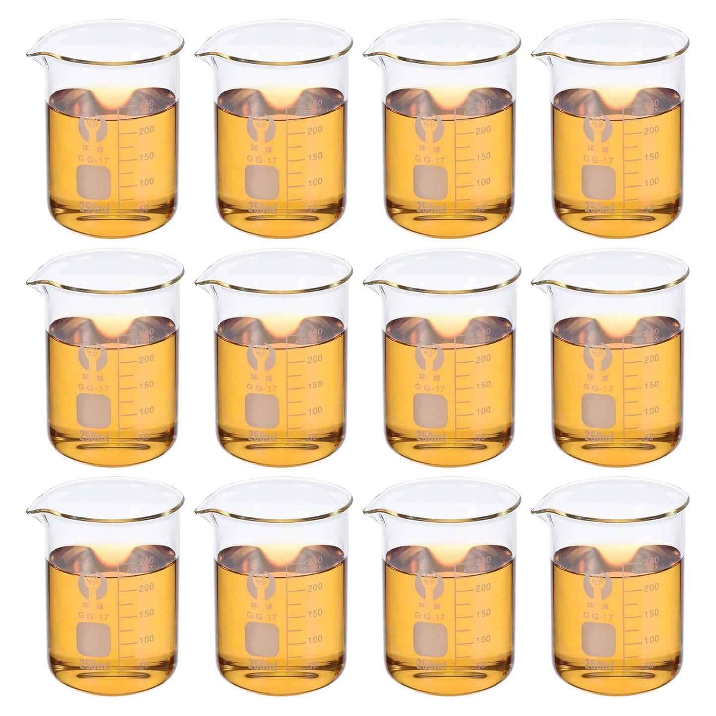 PATIKIL 50ml Low Form Glass Beaker, 12 Pack 3.3 Borosilicate Glass Graduated Printed Scale Measuring Cups with Spout for Kitchen Lab Liquids