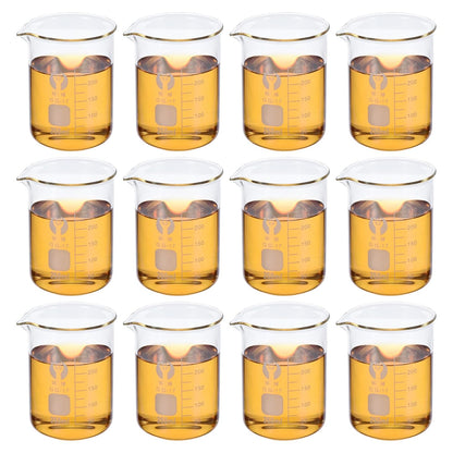 PATIKIL 50ml Low Form Glass Beaker, 12 Pack 3.3 Borosilicate Glass Graduated Printed Scale Measuring Cups with Spout for Kitchen Lab Liquids