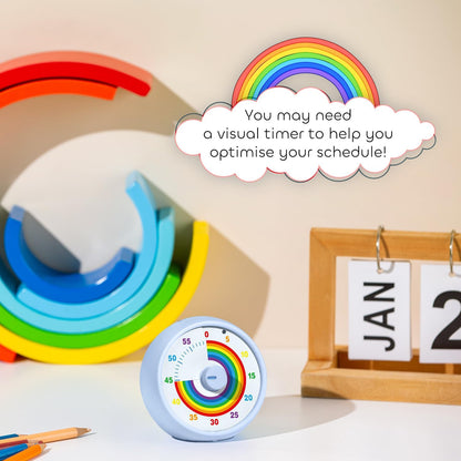 Visual Timer for Kids, 60-Minute Countdown for Classroom Office Kitchen, Desk Timer Kids Time Management Tools with Silent Operation, Pomodoro Timer Rainbow Pattern Purple