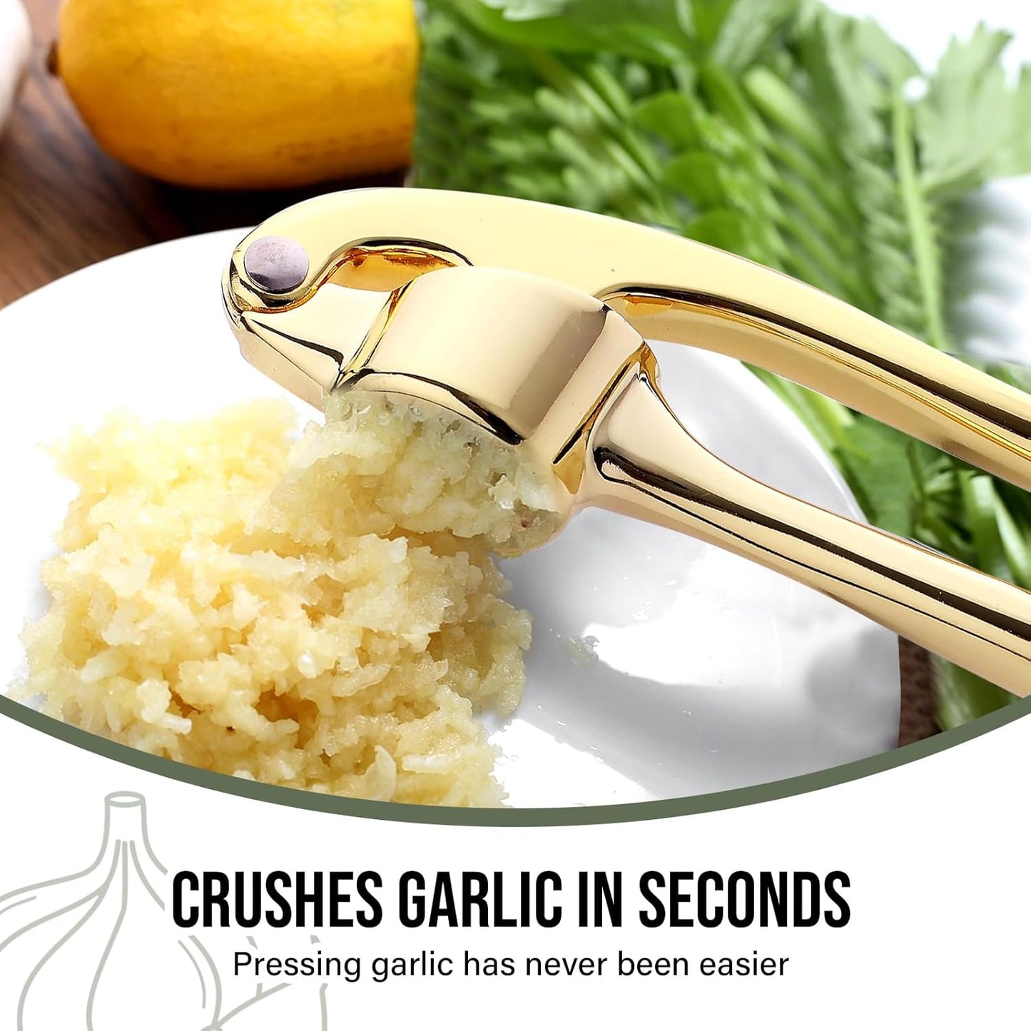 Premium Garlic Press, Professional Garlic Mincer, Easy to Squeeze and Clean, Rust Proof & Dishwasher Safe, Efficient Ginger Crusher- Gold…
