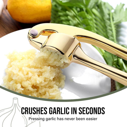 Premium Garlic Press, Professional Garlic Mincer, Easy to Squeeze and Clean, Rust Proof & Dishwasher Safe, Efficient Ginger Crusher- Gold…