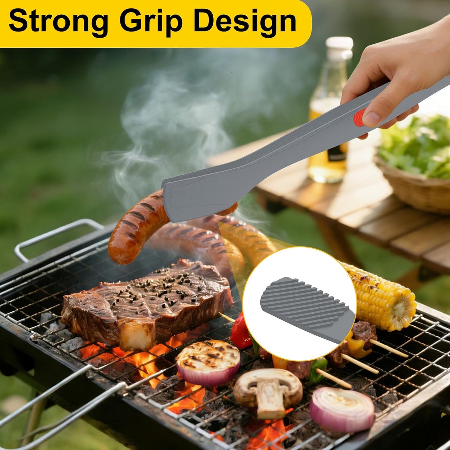 Beijiyi Kitchen Tongs for Cooking, 9" & 12" Set, Silicone Cooking Tongs with Silicone Tip for Nonstick Cookware, 600°F Heat Resistant, Stainless Steel Core, Great for Grilling and Serving Food (Black)