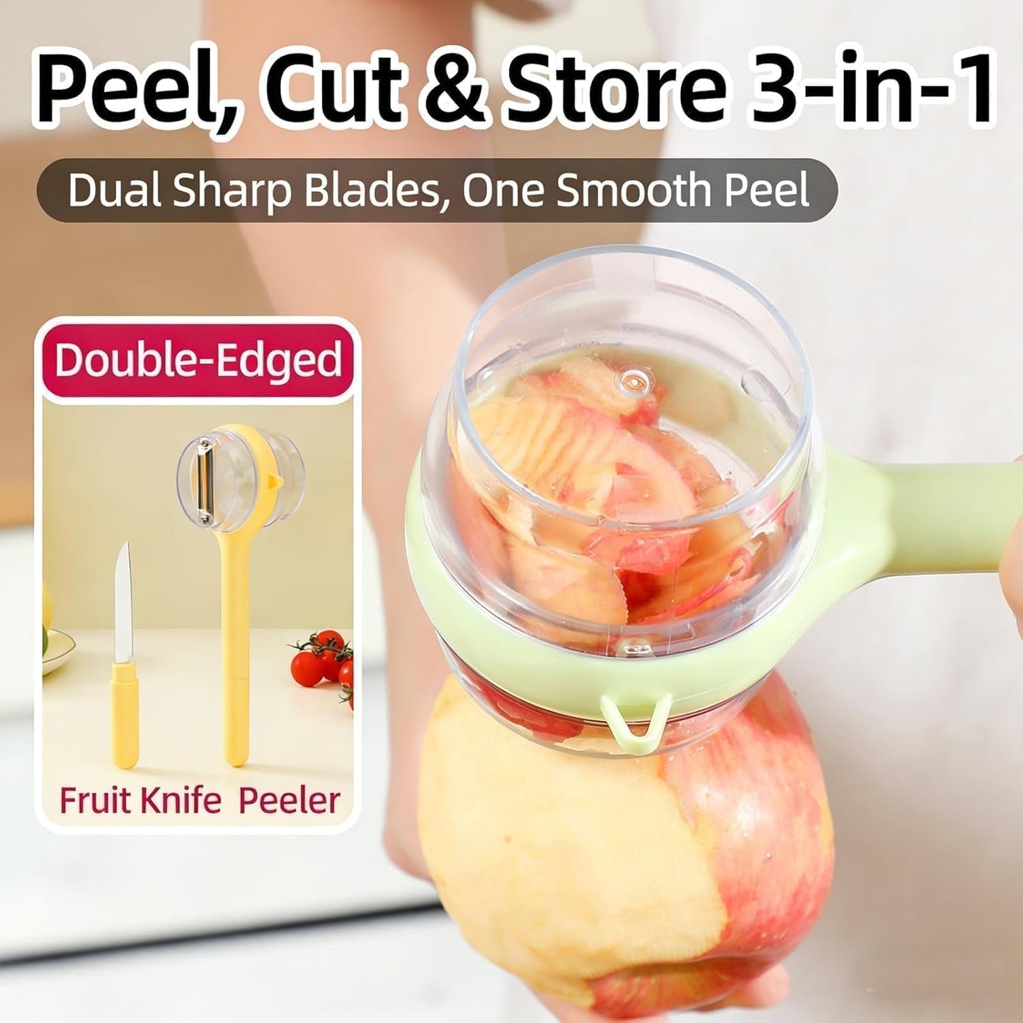 3-Piece Kitchen Set – Stainless Steel Onion Holder Slicer with 10 Forks, Peeler with Storage Box, 3-in-1 Cup Lid & Gap Brush – for Slicing Potato, Avocado, Eggs, Lemon, Meat