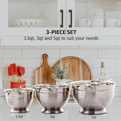 OVENTE Mixing Bowl Set with Lids, 3-Piece Stainless Steel Nesting Bowls for Easy Food Storage, Stackable Design, Kitchen Essential for Baking, Cooking and Prepping, Size 5, 3.5, 1.5QT, Silver BM46333S