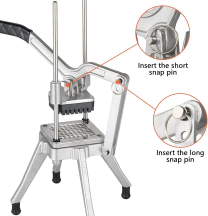 ROVSUN Commercial Vegetable Chopper French Fry Cutter Stainless Steel w/ 4 Sizes Blades, Fruit Potato Slicer, 1/2", 3/8", 1/4" & 8-Wedge Blades and Pusher Blocks for Restaurants, Home & Kitchen