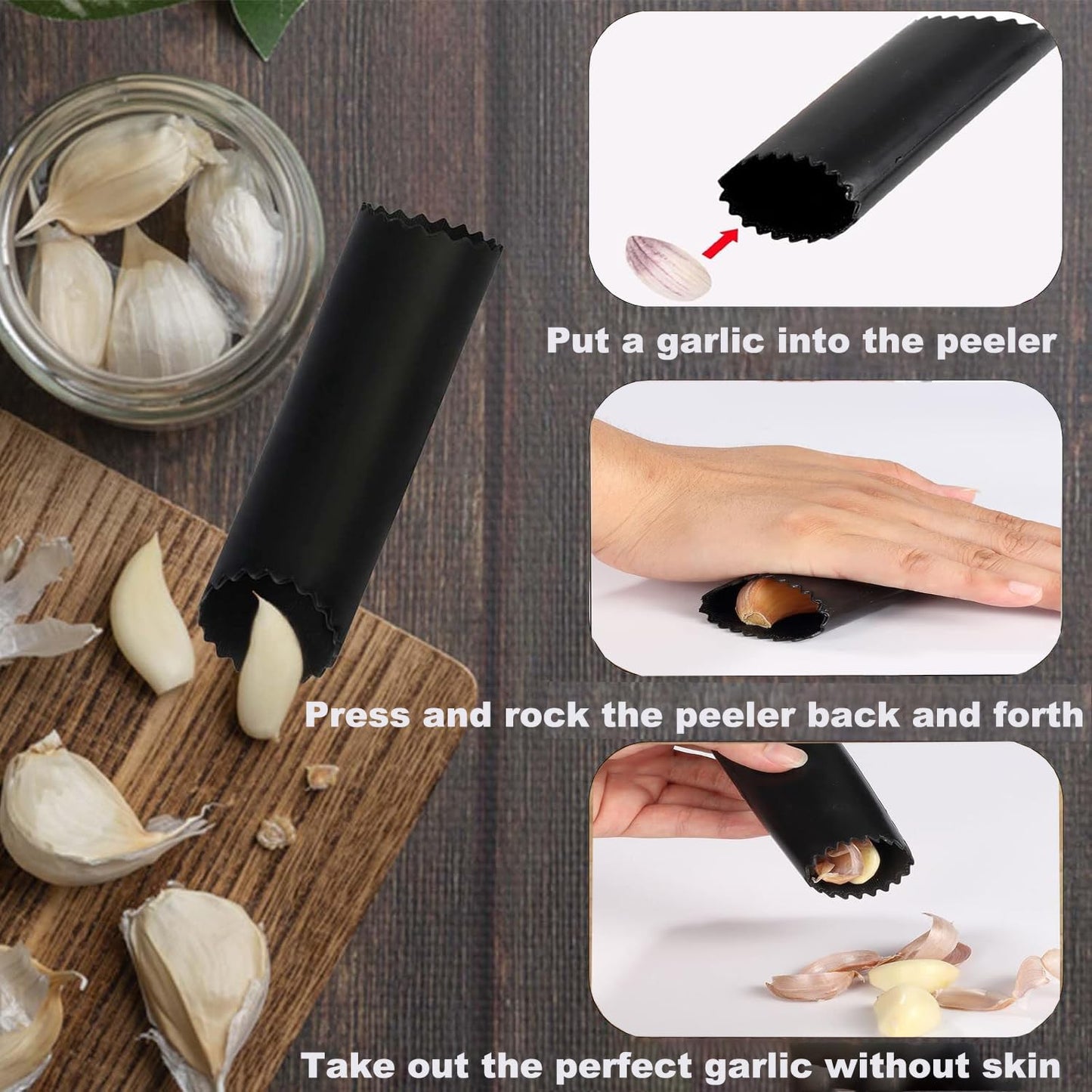 Garlic Press Rocker,New Stainless Steel Garlic Mincer Garlic Crusher Set,3-in-1 Garlic Crusher,Peeler with Cleaning Brush,Easy Squeeze Rocker Design for Smashing Garlic Kitchen Gadget