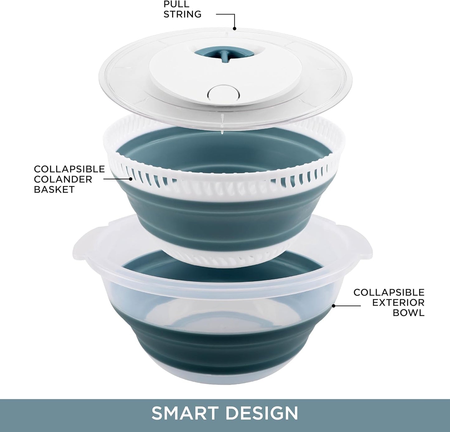 COOK WITH COLOR Collapsible Salad Spinner - 4 QT Space Saving Lettuce Dryer with Folding Collapsible Colander Great for Washing and Drying Fruit and Vegetables (Blue)