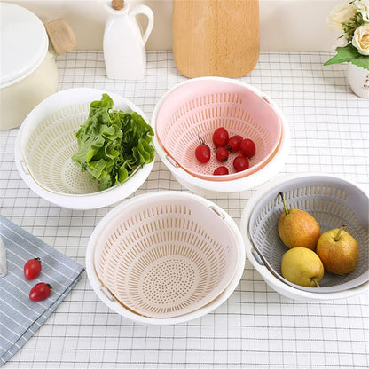 Colander Strainers for Kitchen, Fruit Cleaner Double Layer Drain Basket Fruit Vegetable Washing Bowl, Fruit Cleaning Bowl(white)