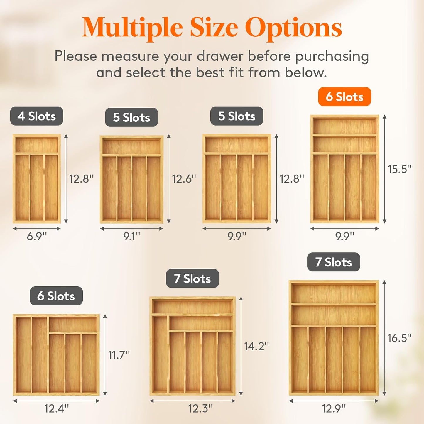 Lifewit Silverware Drawer Organizer, Utensil Tray for Kitchen, Flatware and Cutlery Holder, Storage for Spoons Forks Knives, 6.7 x 12", Natural