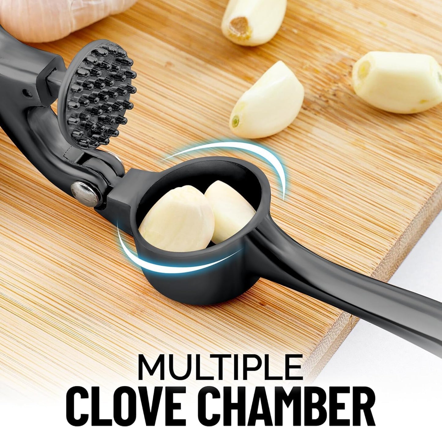 Zulay Kitchen Premium Garlic Press Set - Rust Proof Professional Garlic Mincer Tool - Easy-Squeeze, Easy-Clean with Soft, Ergonomic Handle - Silicone Garlic Peeler & Brush (Silver)