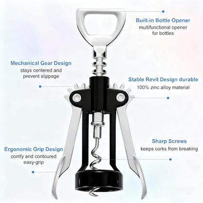 Wine Opener,Multifunctional Bottles Opener Zinc Alloy Corkscrew Wine Opener with Ergonomic Wing Handle (navy blue)