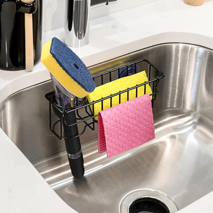 3-In-1 Sponge Holder for Kitchen Sink with Suction Cups & Adhesive Hook , In-sink Sponge Holder, Wall Hanging Sink Caddy Organizer Rack - Sponge, Dish Cloth, Brush, Scrubber - 304 Stainless Steel
