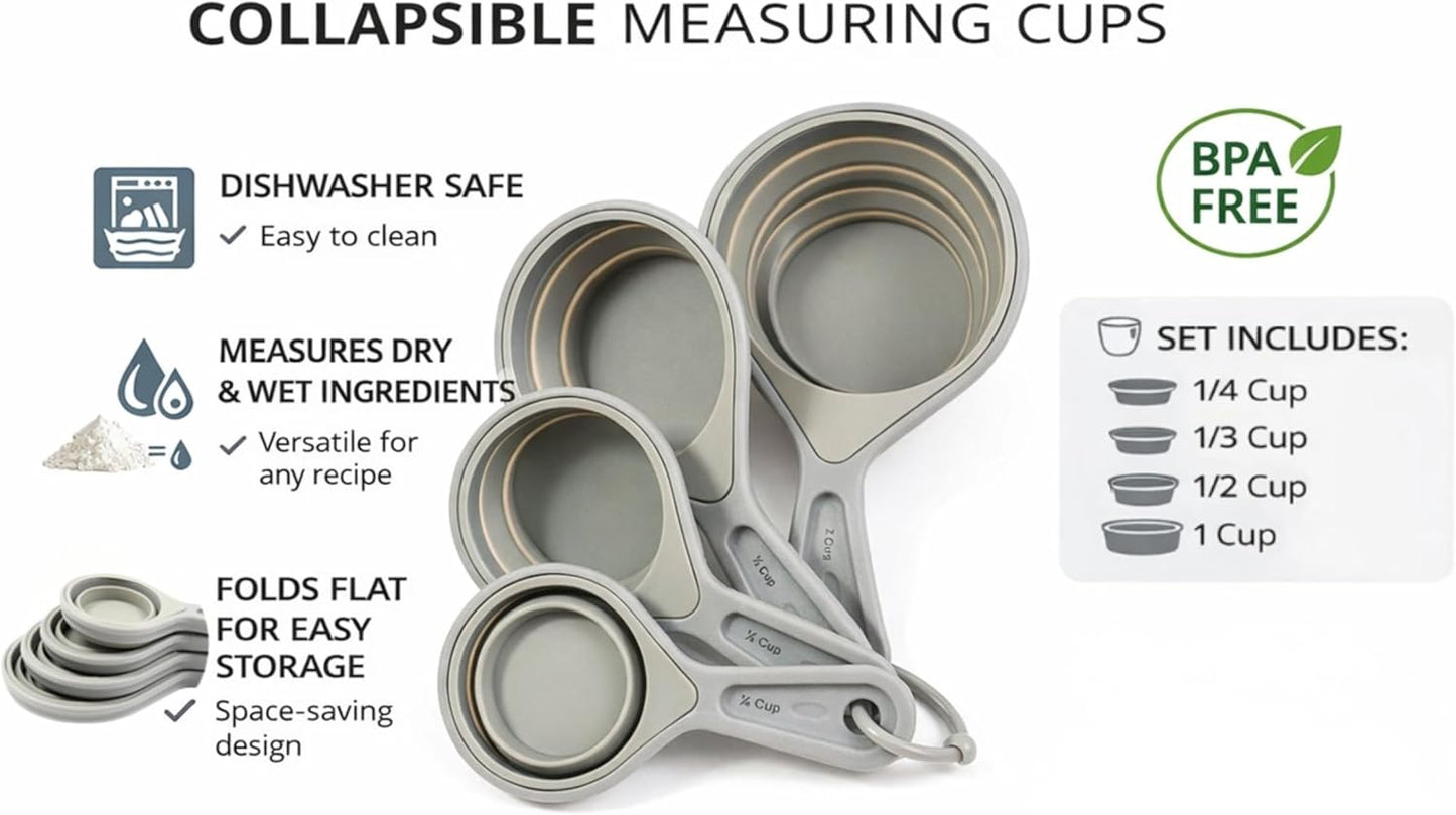 French Culinary Institute Premium 4-Piece Collapsible Measuring Spoon Set, Gray