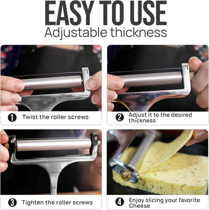 Zulay Kitchen Stainless Steel Wire Cheese Slicer - Adjustable Hand Held Cheese Cutter with 2 Extra Wires - Premium Cheese Shaver For Mozzarella, Cheddar, Gruyere - Cheese Cutter with Wire (Gunmetal)