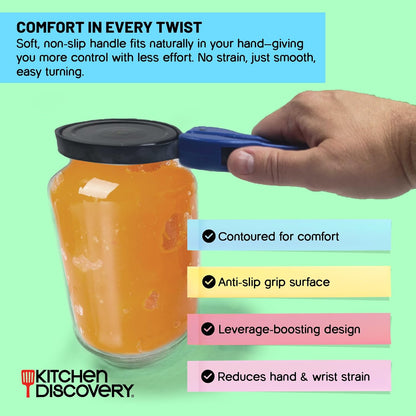 Cap Strap Jar Opener – Kitchen Discovery – Adjustable Bottle and Jar Opener for Seniors and Those with Weak Hands – Gripper Strap Loosens Lids without Straining Hands