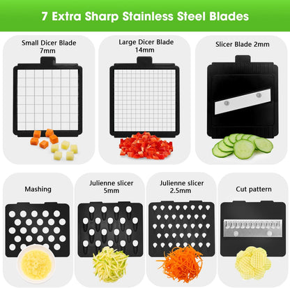 LHS Vegetable Chopper Multifunctional Food Chopper Onion Chopper Vegetable Slicer Dicer Cutter Potato Cutter Veggie Chopper with Container with Spiralizer (12 in 1, Black)