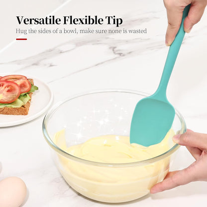 600ºF Heat Resistant Spatulas, High Heat Food Safe Semless Kitchen Silicone Scraper Set for Cooking Baking Mixing Scraping Stirring Nonstick Cookware Pan Bowl (4Pcs,Aqua Sky)