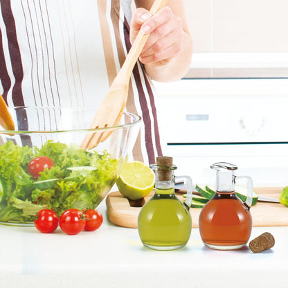 Oil and Vinegar Cruet Set of 2, Glass Dispenser with Airtight Stopper, Condiment Bottles for Salad Dressing